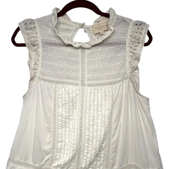 Sezane Sophie White Cotton Lace Ruffle Bohemian Mini Dress Women’s US 10 EU 42 - Picture 6 of 13